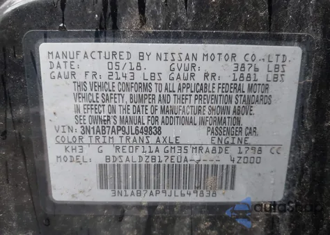 2018 Nissan Sentra Sv из США, поврежденный, VIN 3N1AB7AP9JL649838